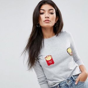 ASOS Grey Sweater w/ Burger & Fries Badges